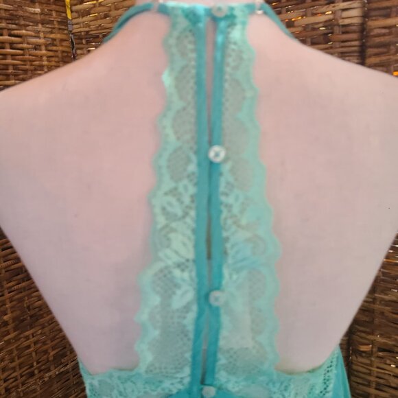 VTG Victoria’s Secret Silk Blend Nightgown Babydoll Chemise SZ S Racerback Blue - Picture 4 of 7
